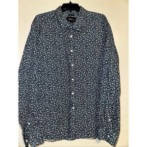 Awearness By Kenneth Cole geometric long sleeve button up blue white Paisley Sli
